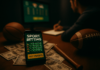 Best Bovada Alternatives for US Players in 2025. Casino Sites Like Bovada Smartphone displaying a sports betting app on top of scattered U.S. hundred-dollar bills with a blurred soccer ball, football, and a person writing in the background, captured in warm cinematic lighting, used as the feature image for an article about Best Bovada Alternatives and faster payout US betting sites like Bovada (2025 Update)