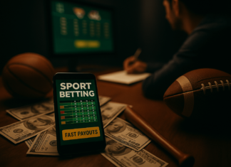 Best Bovada Alternatives. Faster Payout US Betting Sites Like Bovada (2025 Update) Smartphone displaying a sports betting app on top of scattered U.S. hundred-dollar bills with a blurred soccer ball, football, and a person writing in the background, captured in warm cinematic lighting, used as the feature image for an article about Best Bovada Alternatives and faster payout US betting sites like Bovada (2025 Update)