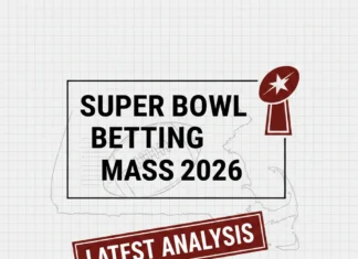 Super Bowl Betting in Massachusetts 2026: Odds, Props & Best Sportsbooks Super Bowl betting guide for Massachusetts - football on field with betting odds overlay
