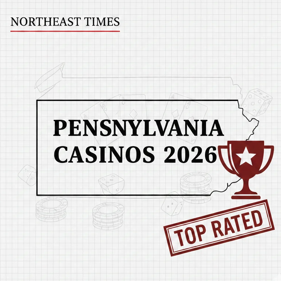 Pennsylvania online casinos - casino chips and playing cards on Pennsylvania state flag background