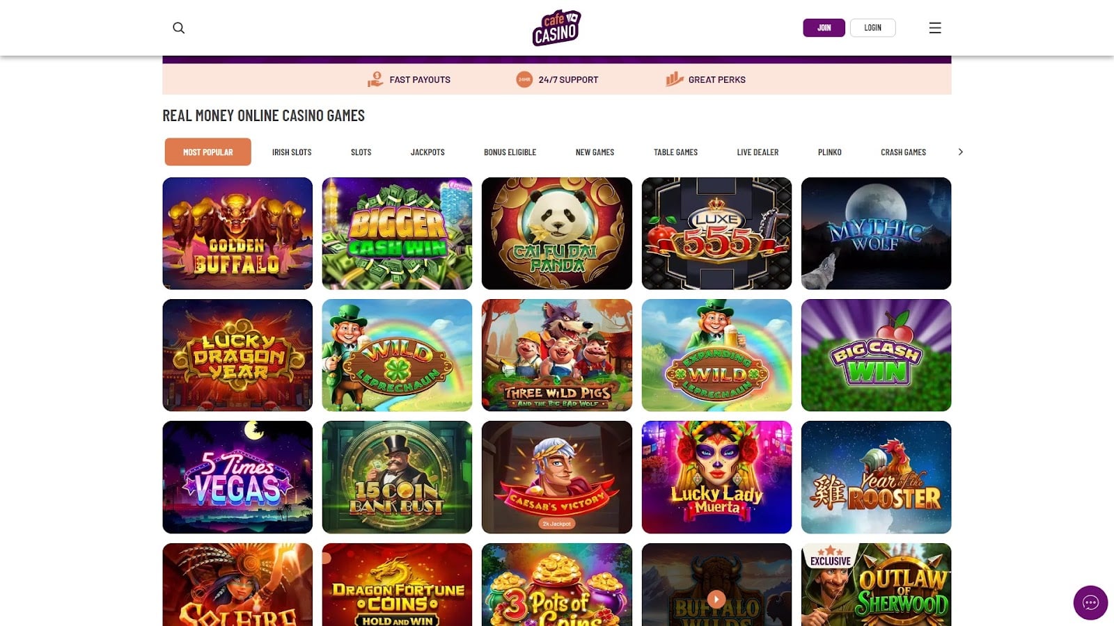 Cafe Casino cashier displaying crypto withdrawal methods for fast payouts