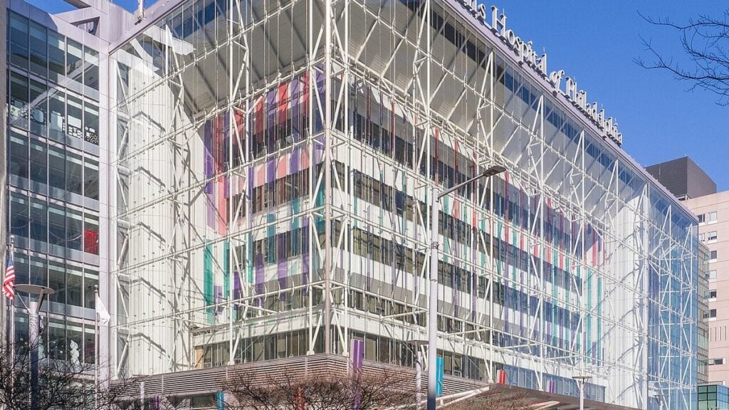 Front view of Children's Hospital of Philadelphia on a sunny day