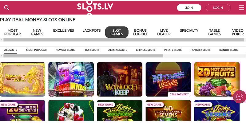 Slots.lv casino cashier showing multiple payout options
